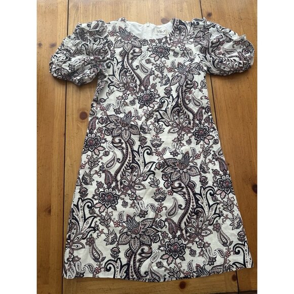 NWOT Eliza J Paisley Puff Sleeve Linen Blend Dress Size 6 - Picture 1 of 6
